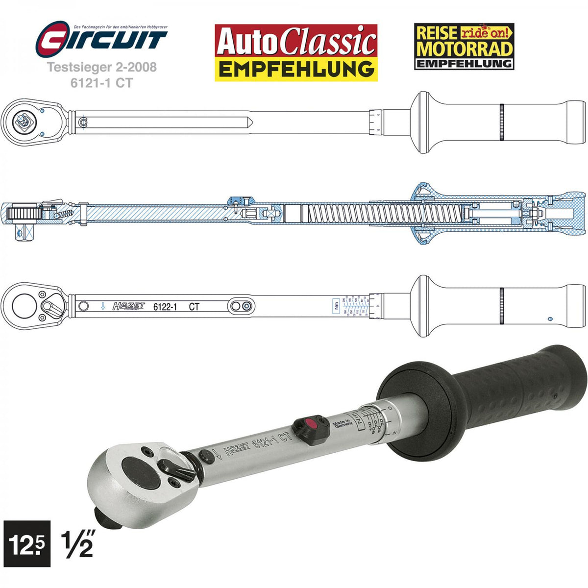 Hazet 6123-1CT Torque Wrench 1/2“ drive 60-320 Nm