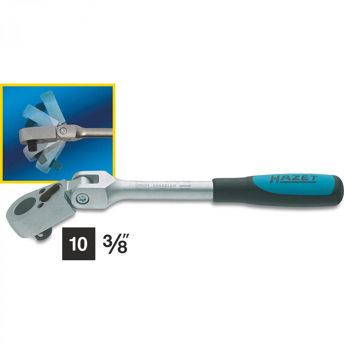 Hazet 8816GK Hinged Reversible Ratchet Â· Square. solid 10 mm (3/8 inches) Â· l: 218 mm