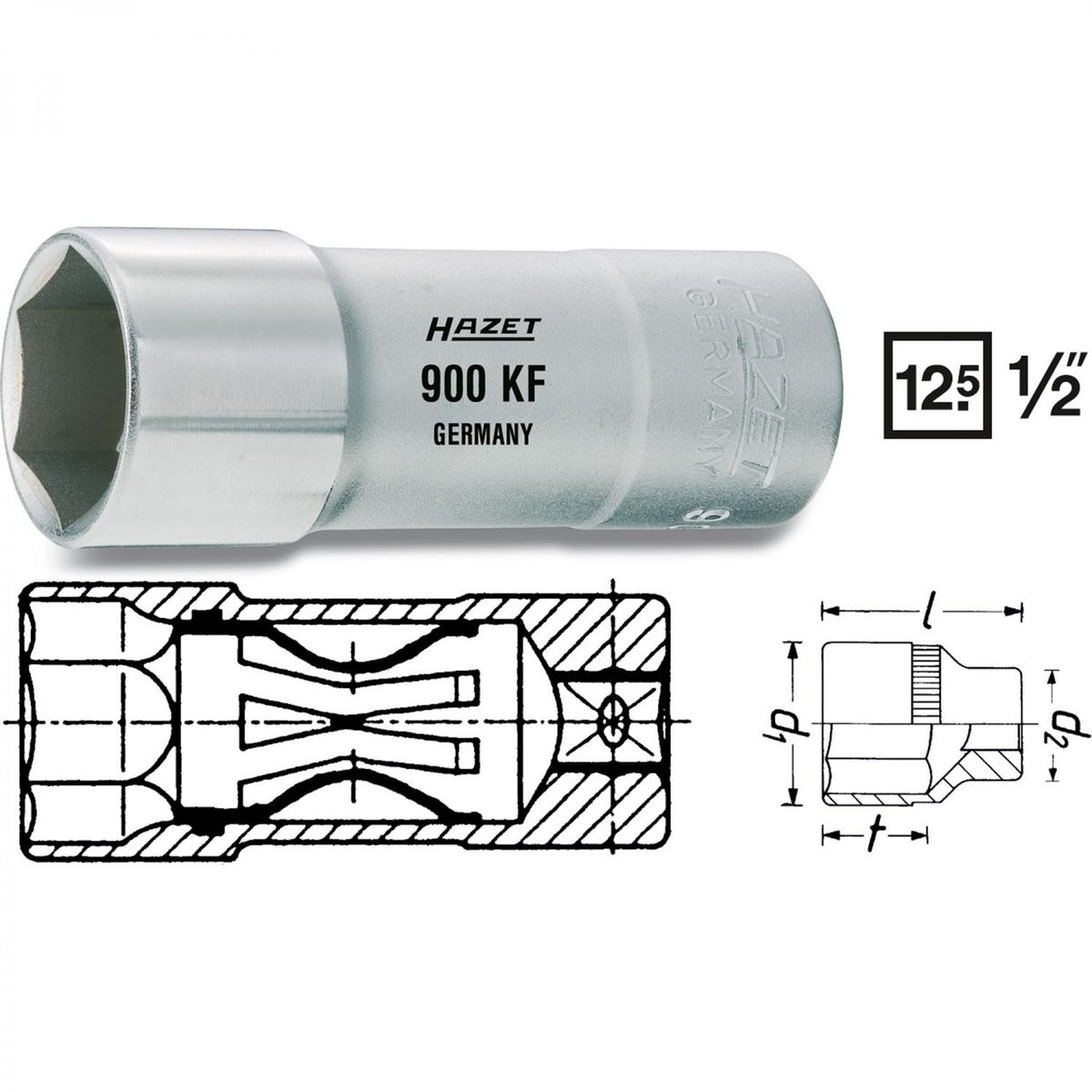 Hazet 900KF 13/16 in. (20.8 mm) 1/2'' Spark Plug Socket