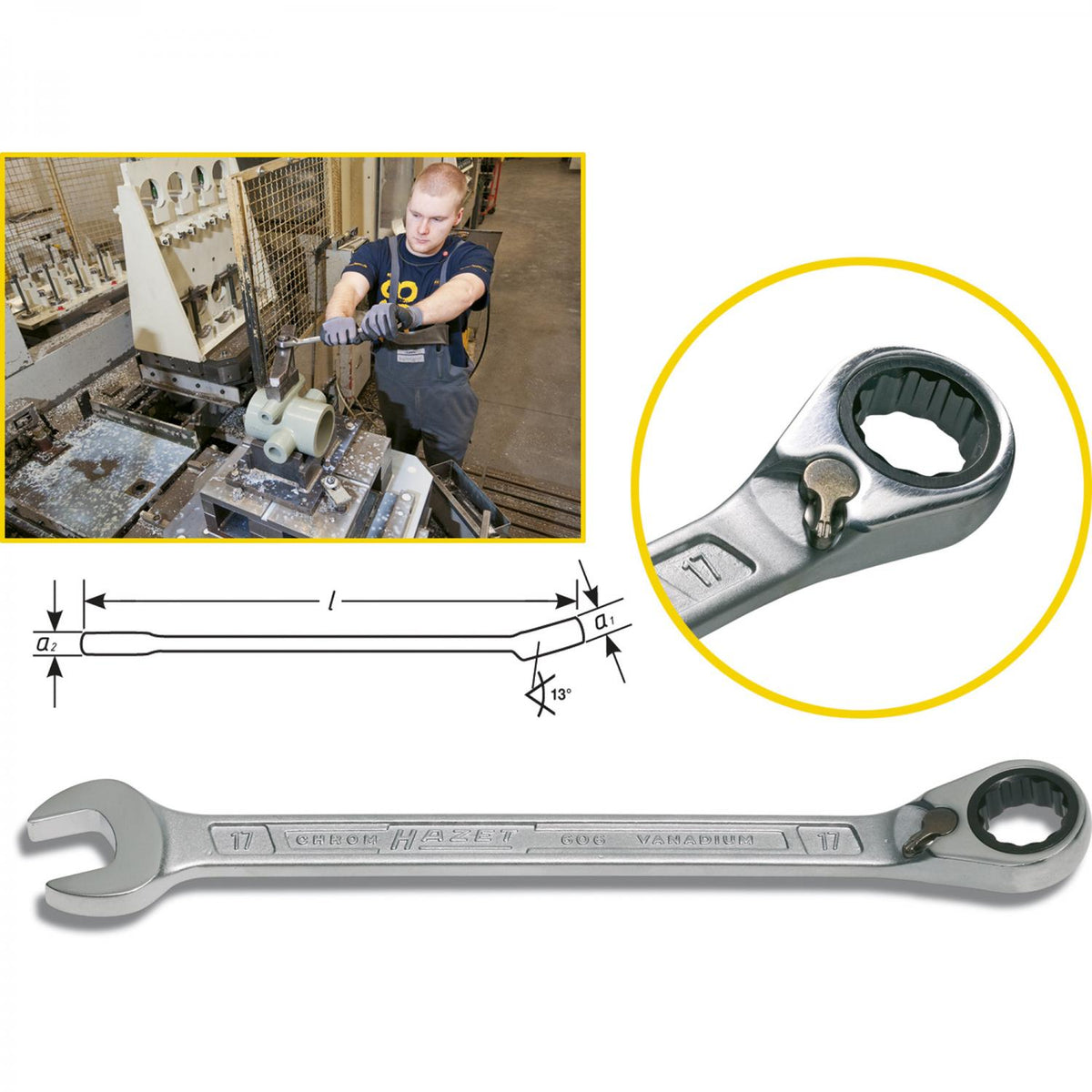 Hazet 606 ratcheting combination wrenches