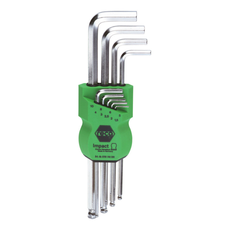 RECA Green IMPACT L-handle wrench set 9 pcs.  hexagonal/ball head