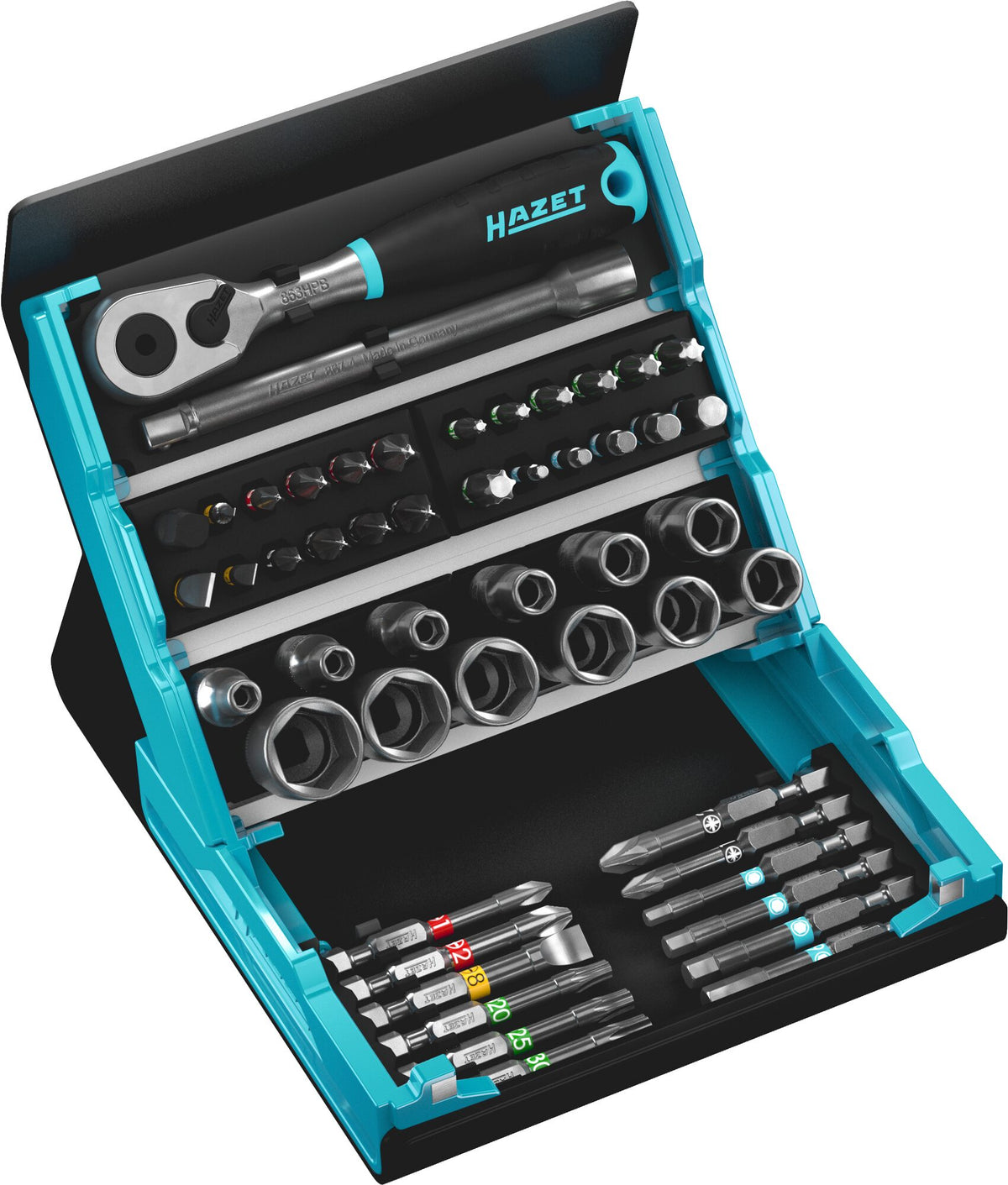 Hazet 2200SC-2 1/4'' socket wrench and bit set. 50-piece