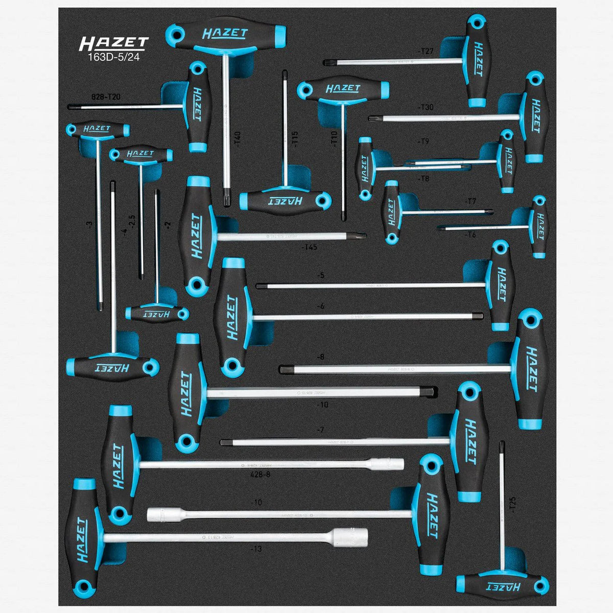 Hazet 163D-5/24 Metric T-Handle Set in Foam Tray, 24 Pieces