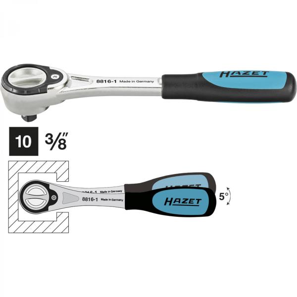Hazet 8816-1 Fine Tooth Reversible Ratchet · Square, solid 10 mm (3/8  inches) · l: 186 mm, 3/8“ Ratchets, Range of 3/8“ Sockets, Range of  Sockets, Hand Tools, Hazet, Tools by Brand